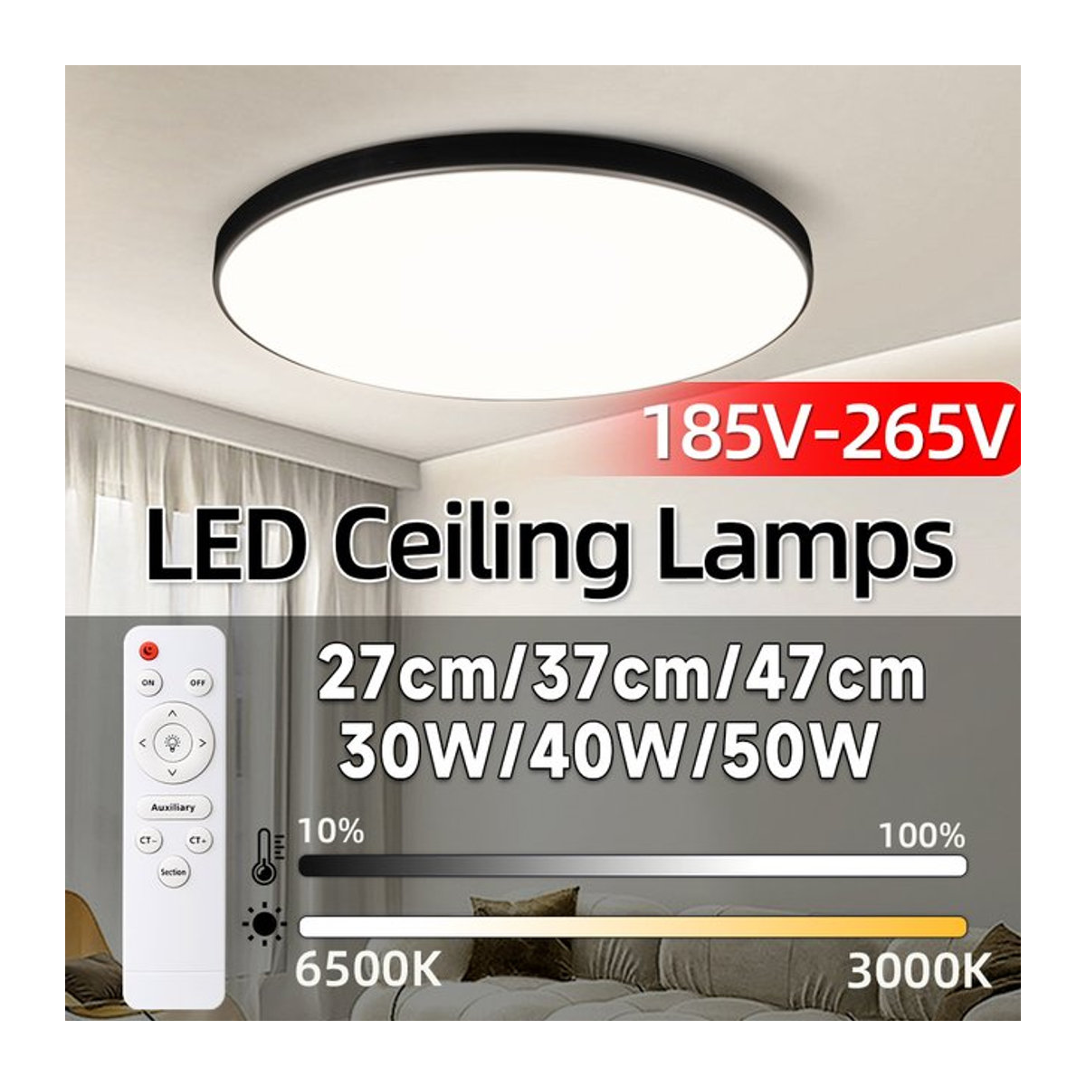 CANMEIJIA Moderne LED-Deckenleuchte Schwarz, 50 W, Dimmbar mit Fernbedienung - Bild 1