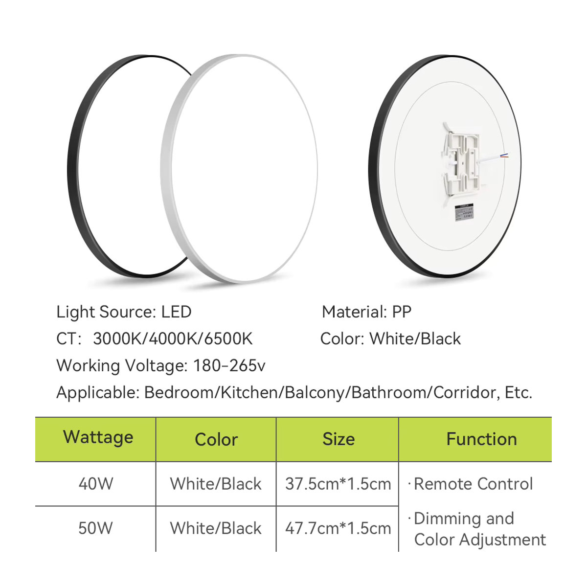 CANMEIJIA Moderne LED-Deckenleuchte Schwarz, 50 W, Dimmbar mit Fernbedienung - Bild 2