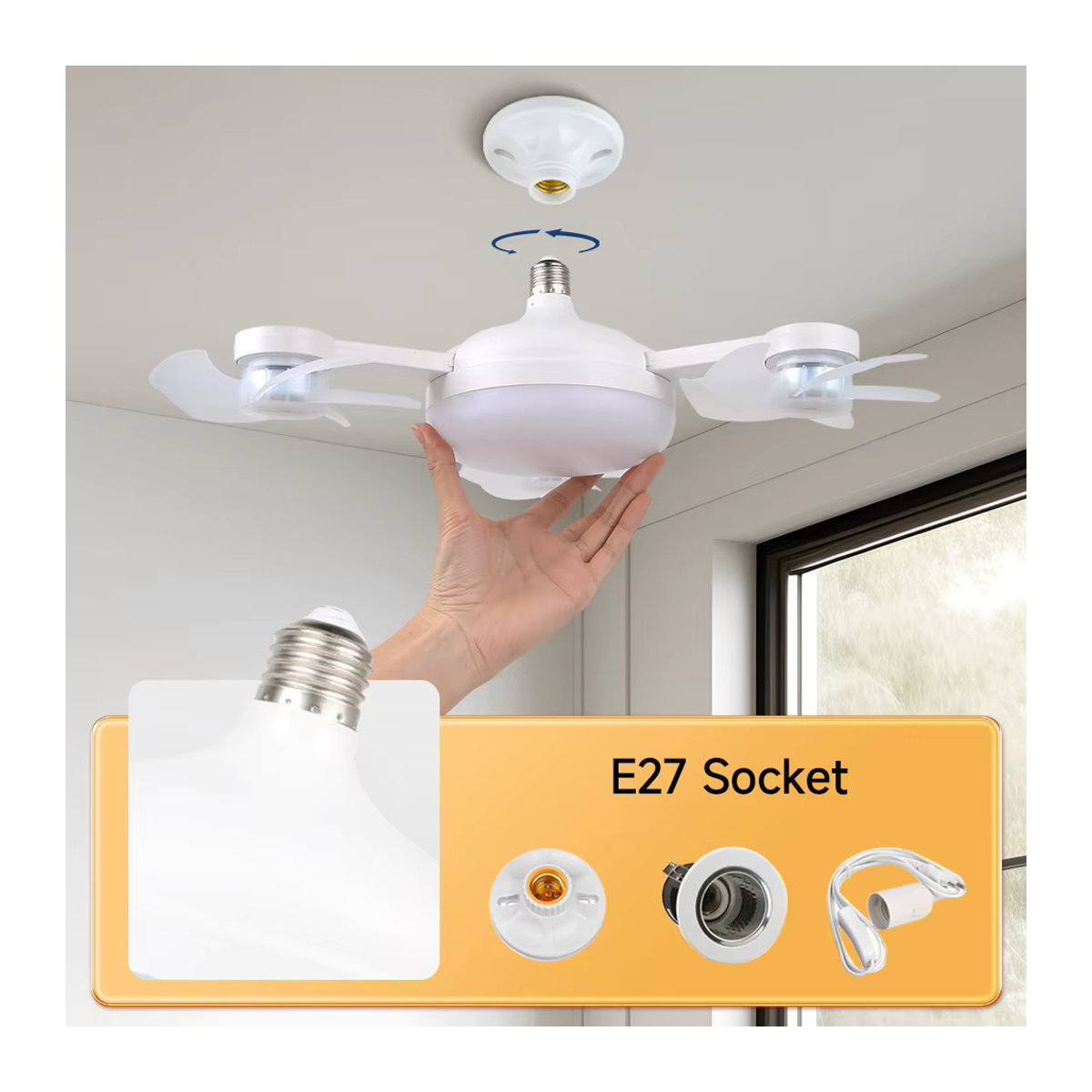 CANMEIJIA Moderner Deckenventilator mit E27 Fassung und Fernbedienung in Weiß mit 3 einstellbaren Farben - Bild 2