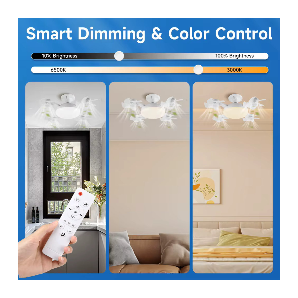 CANMEIJIA Moderner Deckenventilator mit E27 Fassung und Fernbedienung in Weiß mit 3 einstellbaren Farben - Bild 4