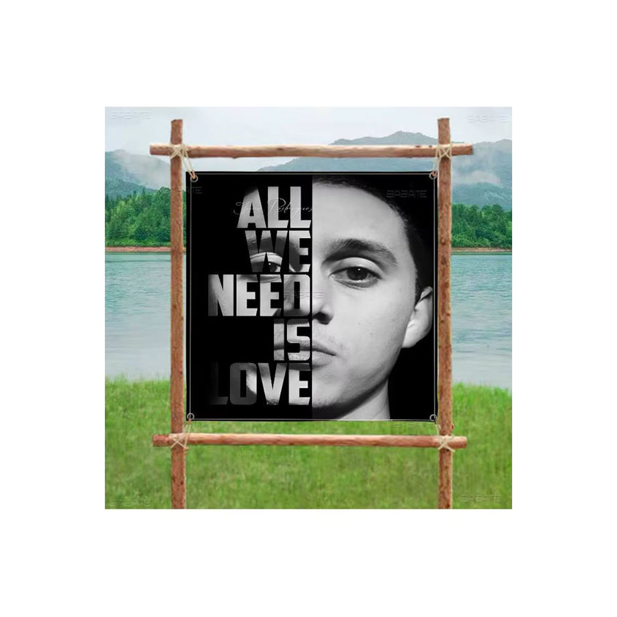Canserbero Wandbehang mit Sternen Motiv als Textil Wandflagge in Schwarz - Bild 5
