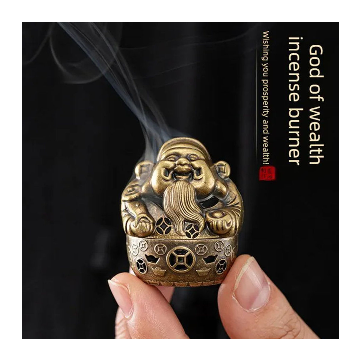 CANYAN Weihrauchbrenner Gott of Wealth in Gold aus Holz und Metall für Aromatherapie und Teezeremonien - Bild 1