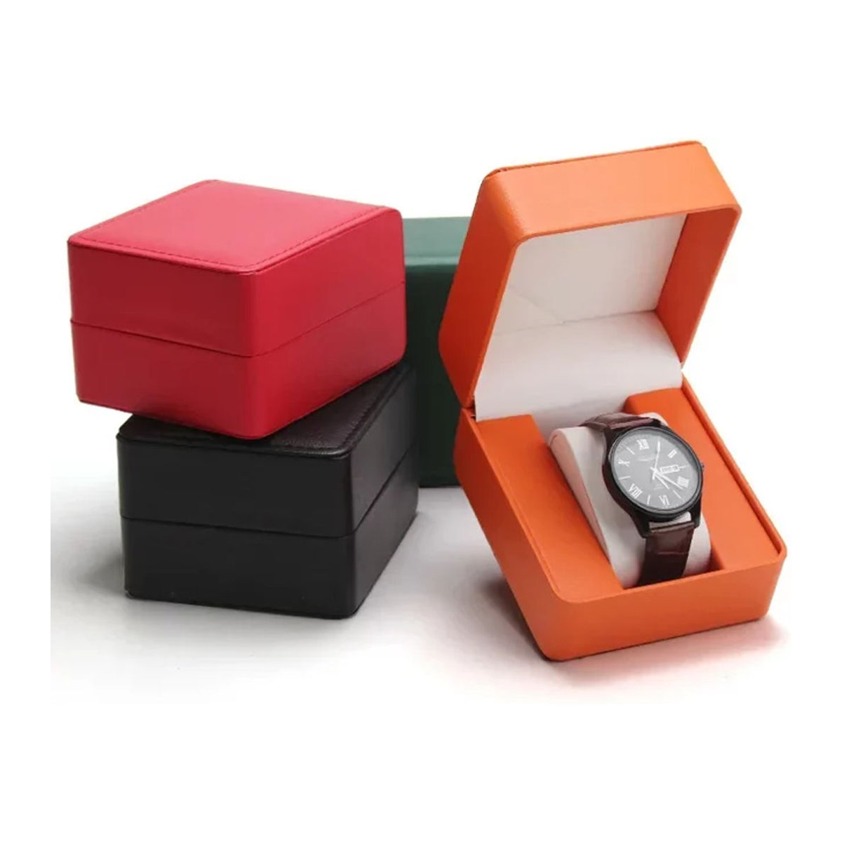 CAOWTAN Uhrenbox aus PU-Leder für eine Armbanduhr, Reise-Organizer und Vitrine für Männer, grün/mehrfarbig - Bild 1