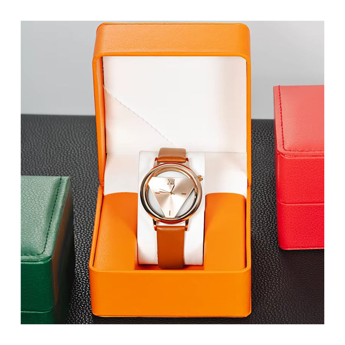 CAOWTAN Uhrenbox aus PU-Leder für eine Armbanduhr, Reise-Organizer und Vitrine für Männer, grün/mehrfarbig - Bild 3