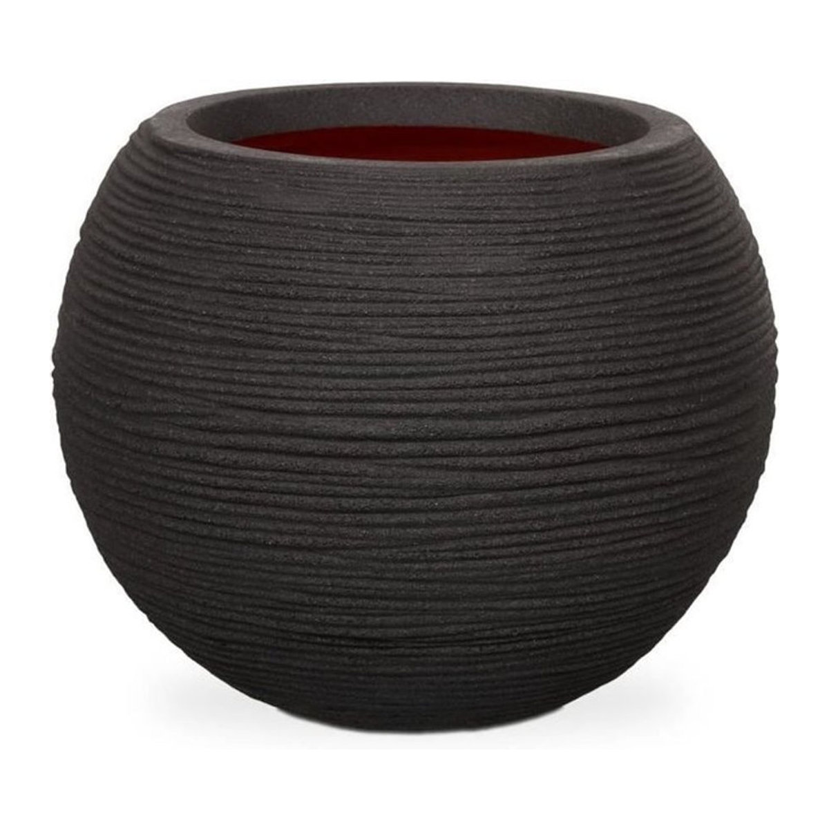 Capi Europe Blumentopf Nature Rib rund in Schwarz aus Kunststoff, Durchmesser: 40 cm, Höhe: 32 cm - Bild 1