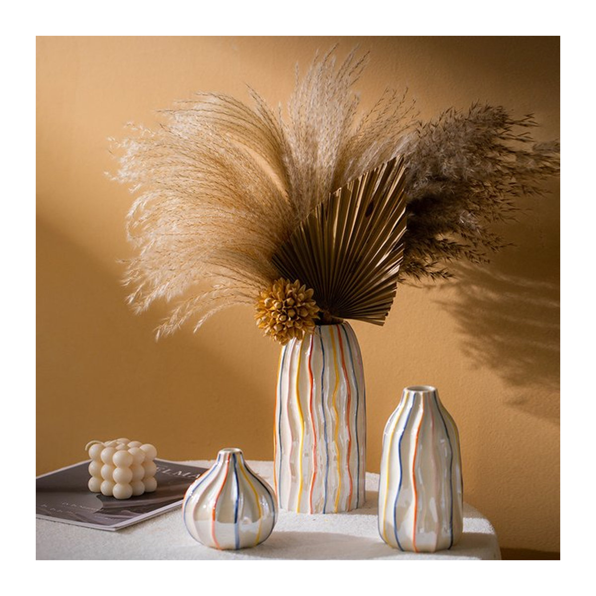 CAPIRON Keramikvase mit bunten Streifen in zylindrischer Form, moderne Dekovase für Schnittblumen und Topfpflanzen, mehrfarbig - Bild 1