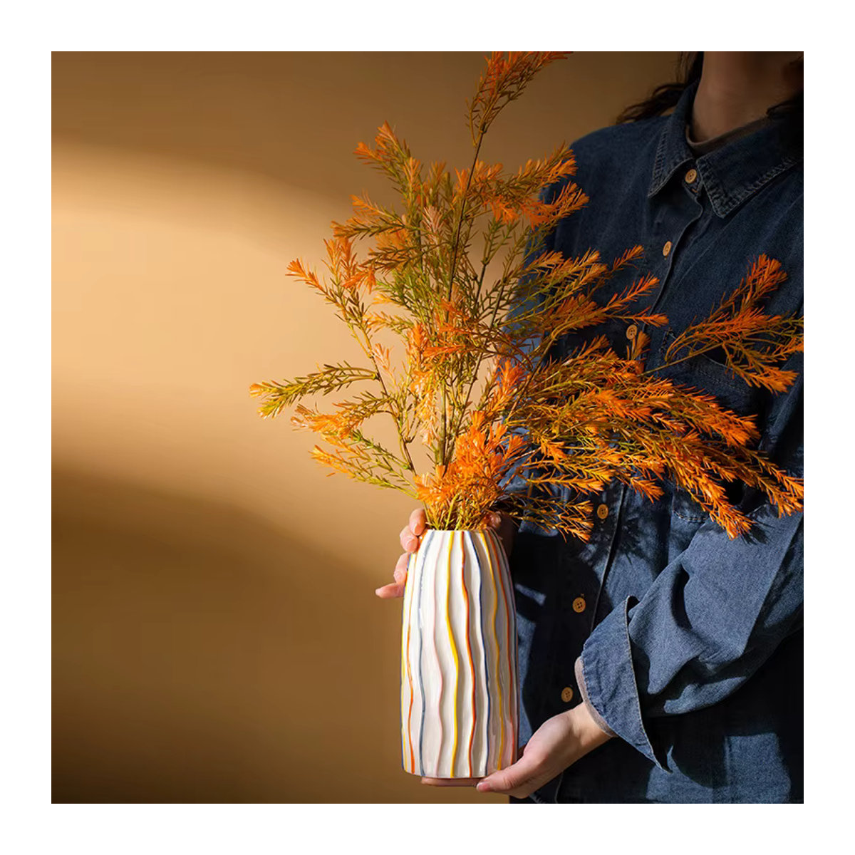 CAPIRON Keramikvase mit bunten Streifen in zylindrischer Form, moderne Dekovase für Schnittblumen und Topfpflanzen, mehrfarbig - Bild 2