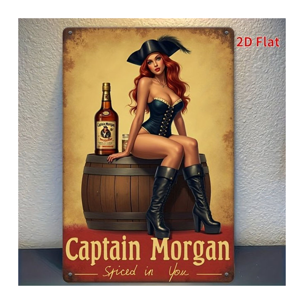 Captain Morgan Spiced in You Metallwandkunst im Querformat mit Vintage-Barszene, mehrfarbig, Breite: 76,2 cm, Höhe: 50,8 cm - Bild 1