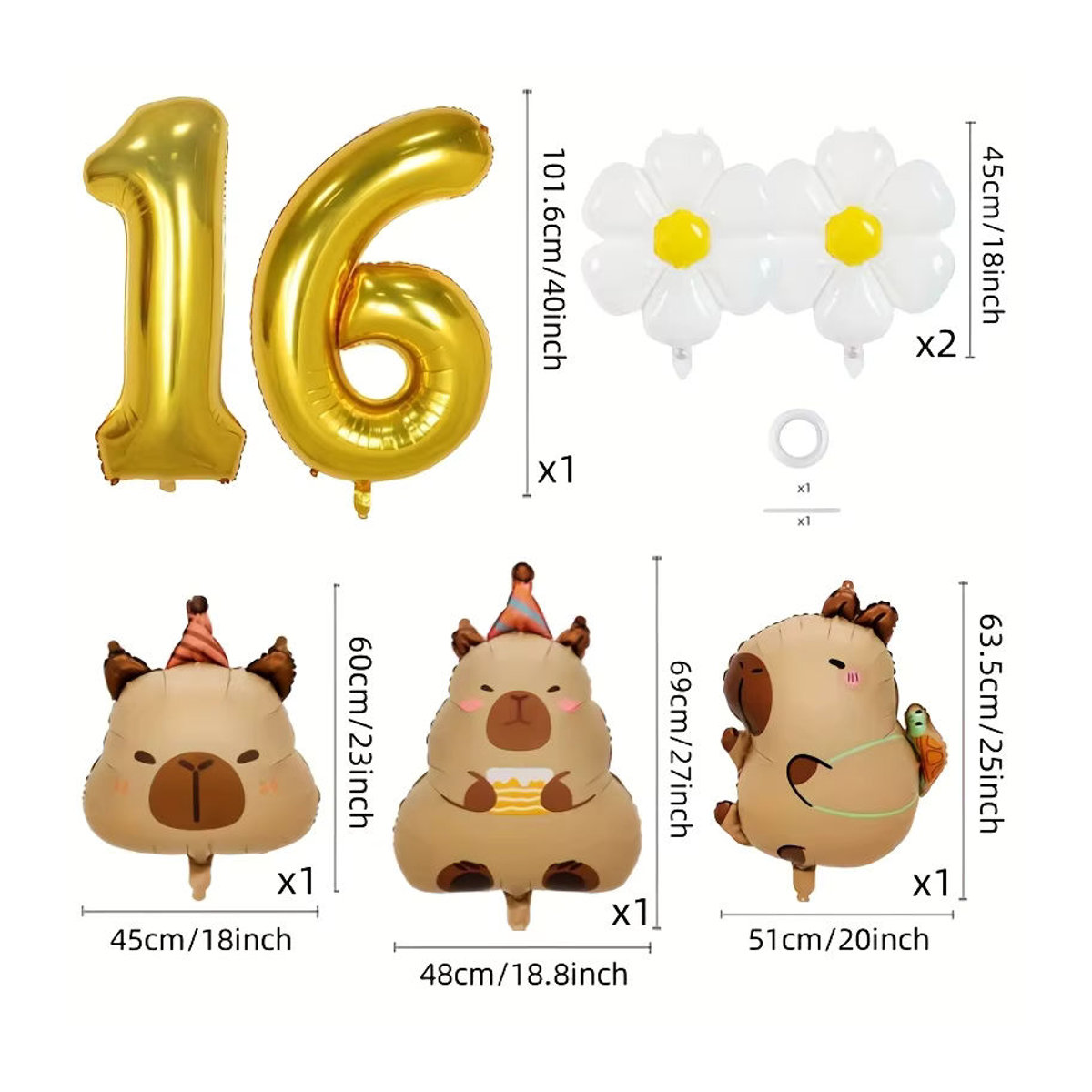 Capybara Thema Party Dekoration Set mit Daisy Folienballons in Gold und Braun für Kinder Geburtstage - Bild 3