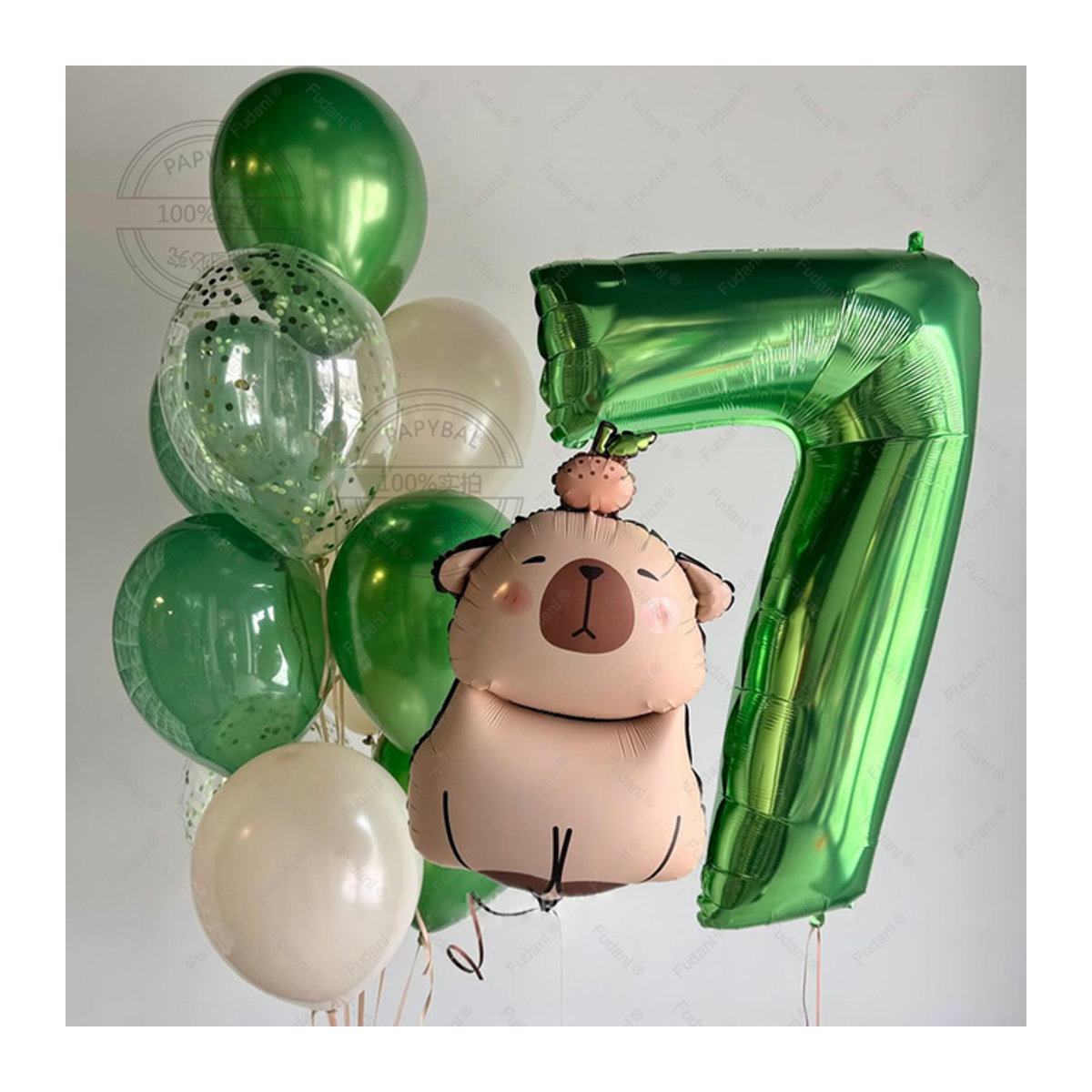 Capybara Zahlenballon Set in Grün mit den Nummern 1-9 aus Aluminiumfolie für Kindergeburtstage und Babypartys - Bild 1