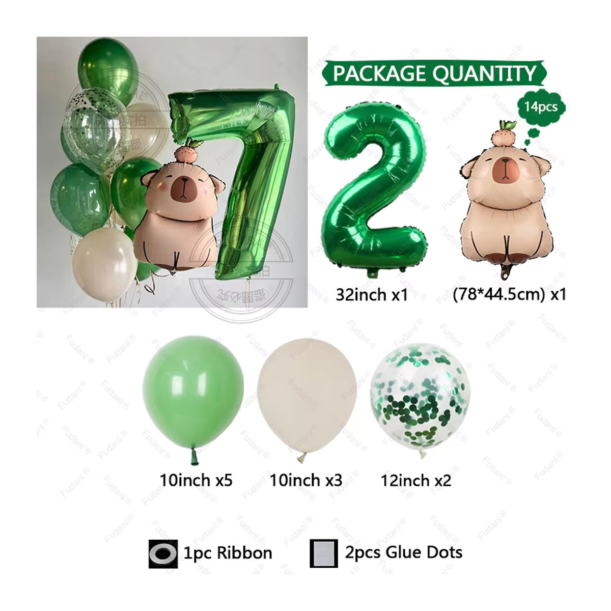 Capybara Zahlenballon Set in Grün mit den Nummern 1-9 aus Aluminiumfolie für Kindergeburtstage und Babypartys - Bild 3
