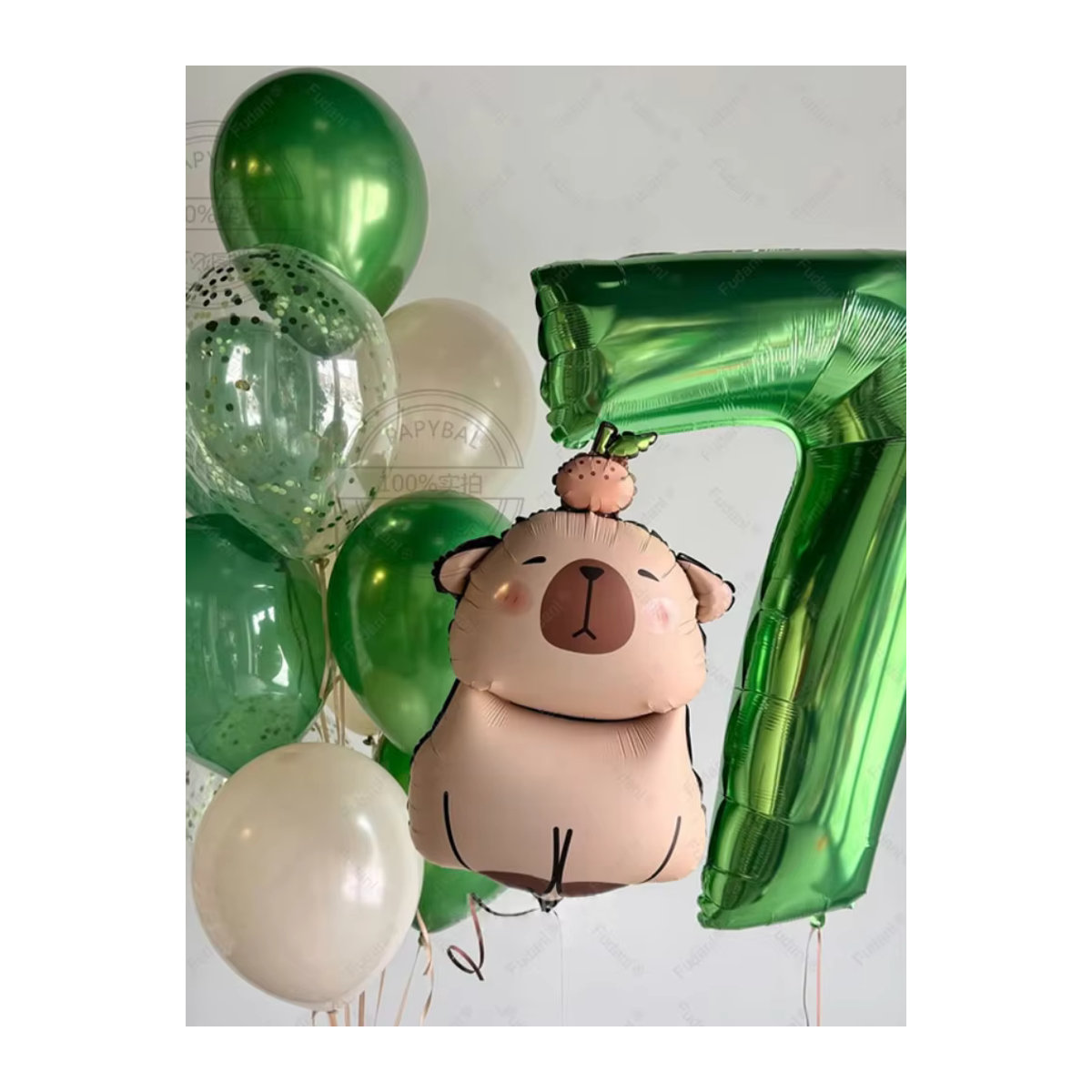 Capybara Zahlenballon Set in Grün mit den Nummern 1-9 aus Aluminiumfolie für Kindergeburtstage und Babypartys - Bild 4