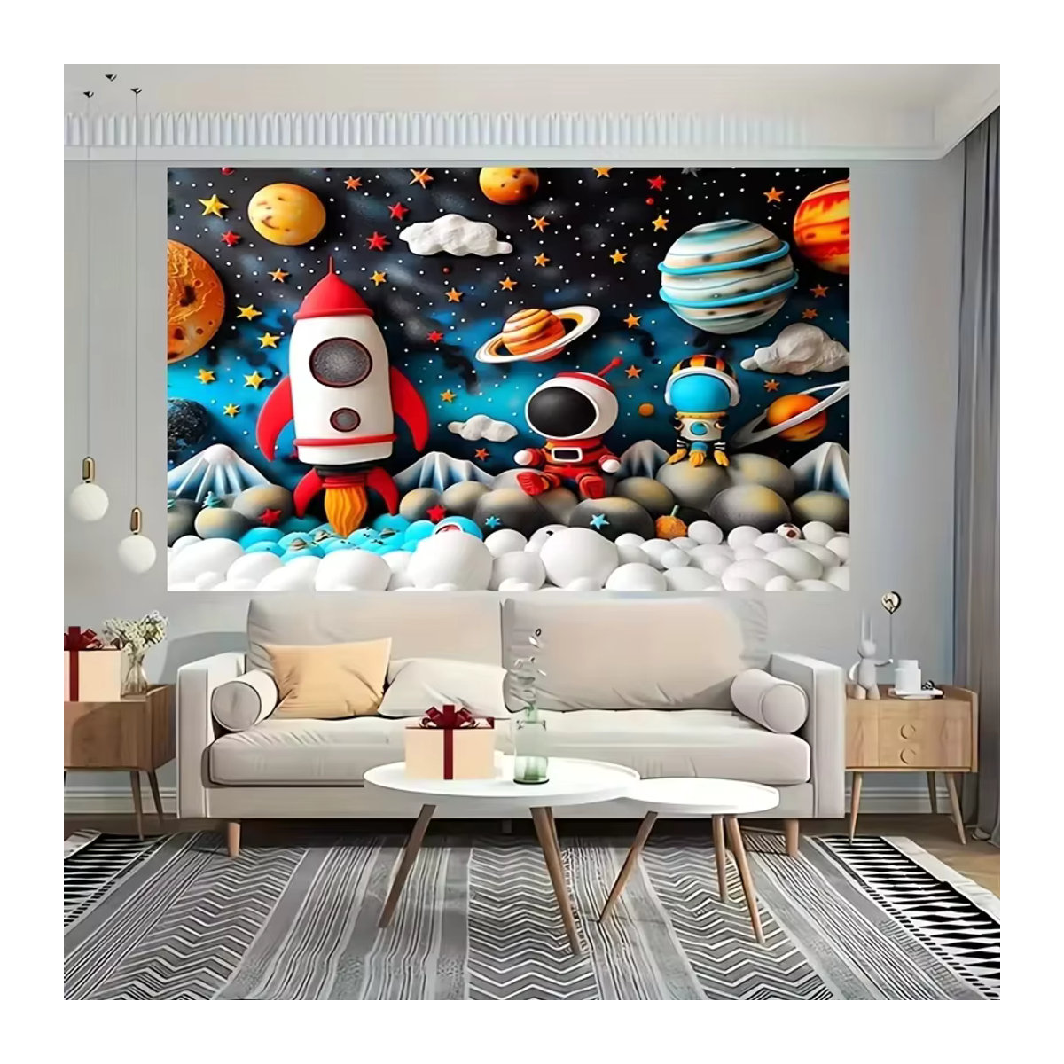 Cartoon Astronaut Weltraum Planet Hintergrund für Kindergeburtstag und Babyparty in Mehrfarbig - Bild 3