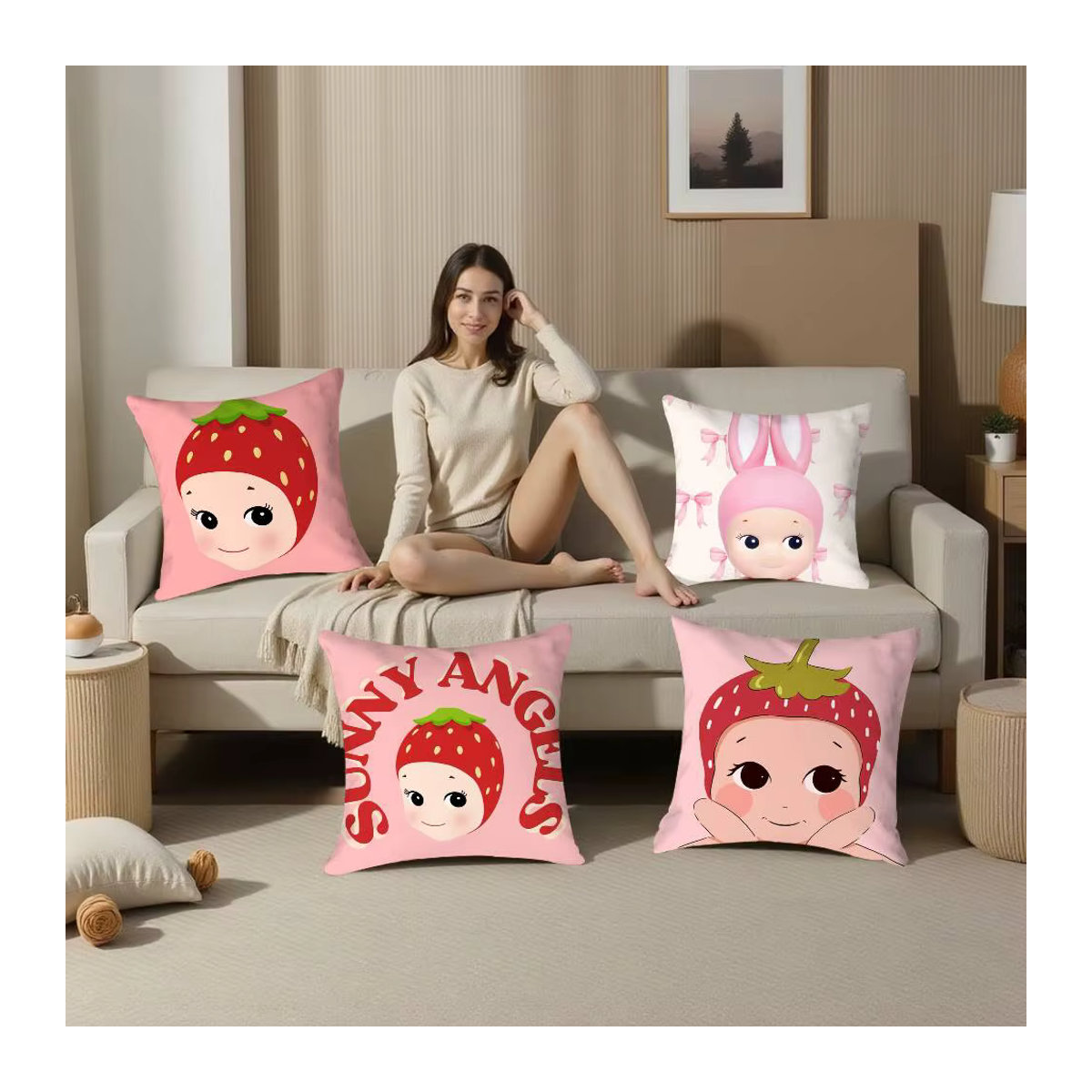 Cartoon Hot S-Sonnies Kissenbezug aus weichem Plüschstoff in Rosa mit doppelseitigem Druck für dein Sofakissen - Bild 4