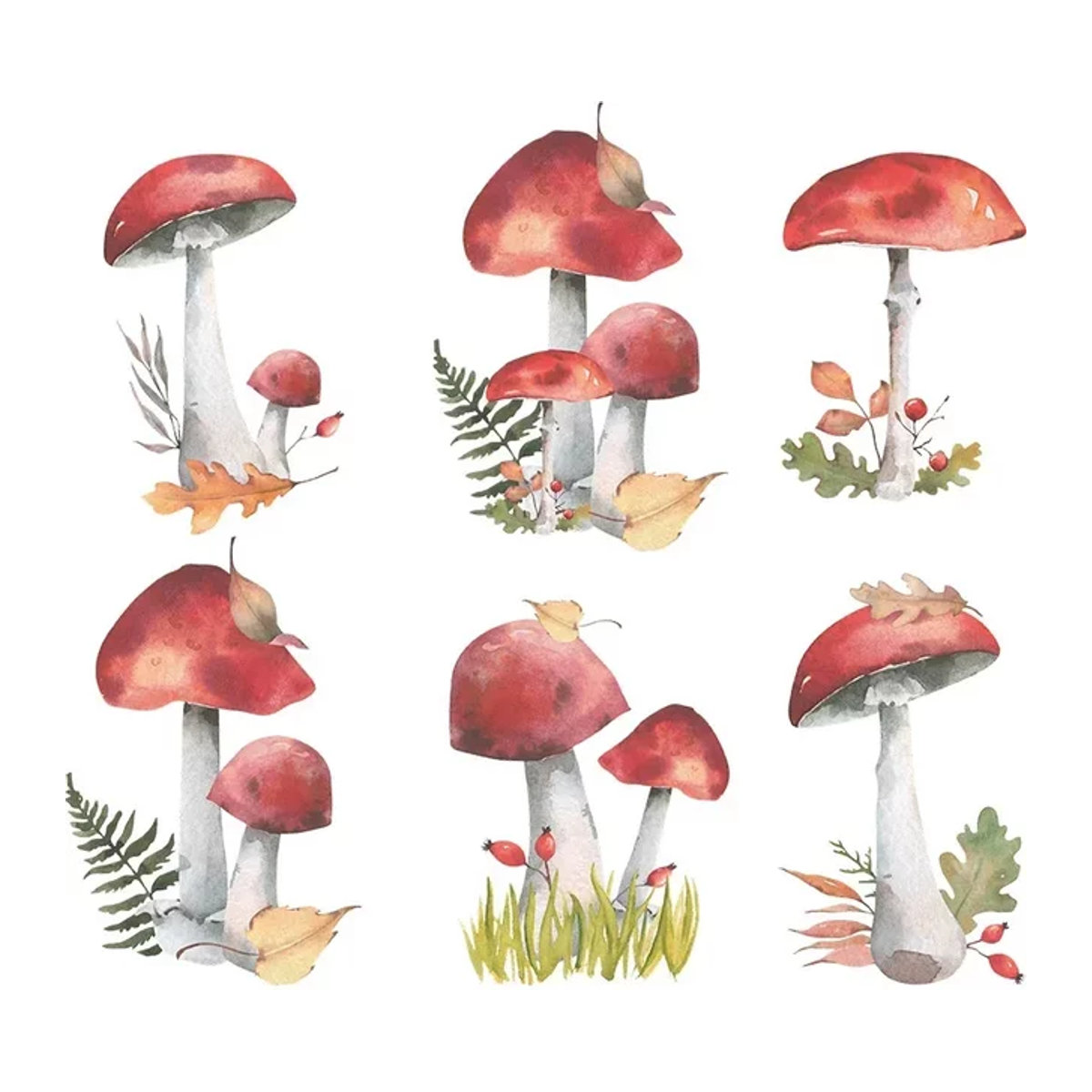 Cartoon Wandaufkleber Fee mit Wald, Pilzen und Pflanzen in Rot für dein Kinderzimmer und Schlafzimmer - Bild 1