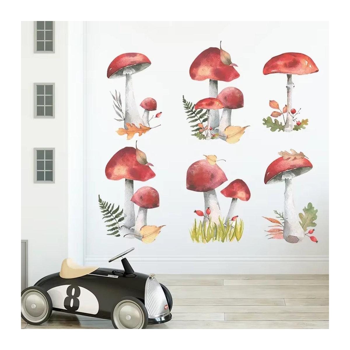 Cartoon Wandaufkleber Fee mit Wald, Pilzen und Pflanzen in Rot für dein Kinderzimmer und Schlafzimmer - Bild 4