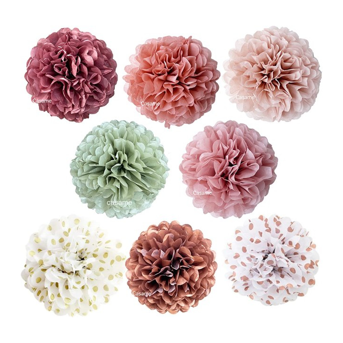Casame Papier Pompoms in Salbeigrün und Mehrfarbig zur Dekoration für Hochzeit und Geburtstag - Bild 1
