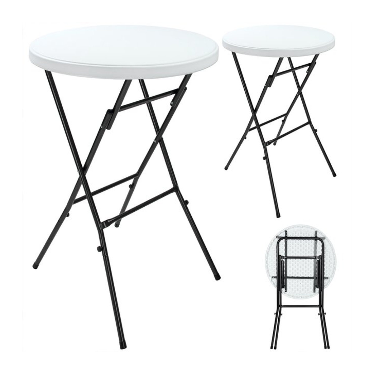 Casaria 2er-Set klappbare Stehtische aus Kunststoff und Metall in Weiß mit Ø 72 cm - Bild 1
