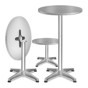CASARIA 2er-Set Stehtisch Silber aus Aluminium und Kunststoff, klappbar und höhenverstellbar, Durchmesser: 60 cm
