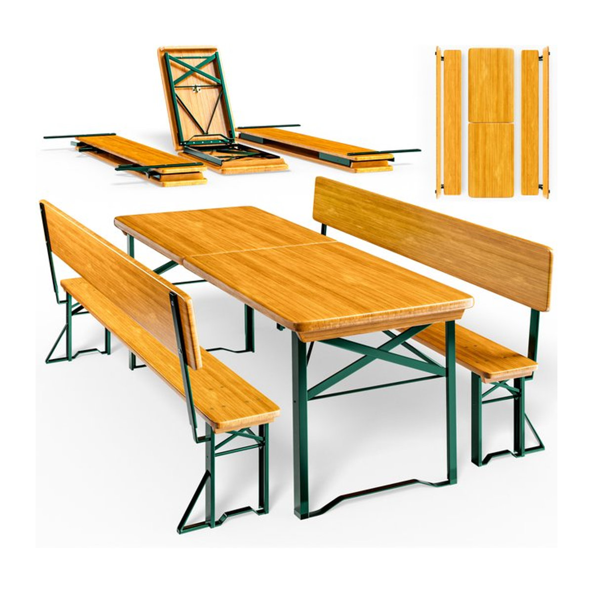 CASARIA Bierzeltgarnitur für 8 Personen aus Holz und Stahl in Braun Natur, klappbar mit Rückenlehne, B/T/H: 170 x 70 x 75 cm - Bild 1