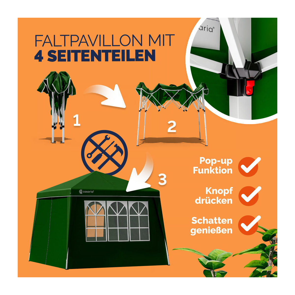 CASARIA Faltpavillon Capri Grün 3x3m mit 4 Seitenwänden und UV-Schutz 50+ - Bild 2