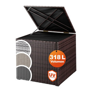 Casaria Gartenbox aus Polyrattan in Braun mit Innenverkleidung und Gasdruckfeder, 318L, B/T/H: 75 x 75 x 70 cm