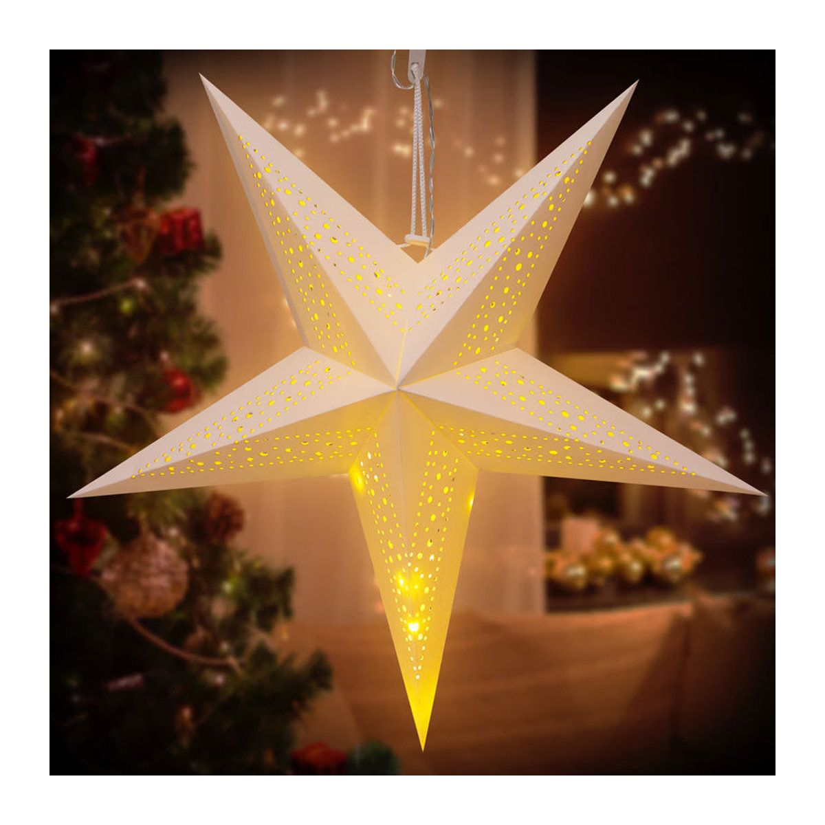 Casaria LED Papierstern in Creme mit Punkten für Weihnachten und Advent, Durchmesser: 60 cm - Bild 3