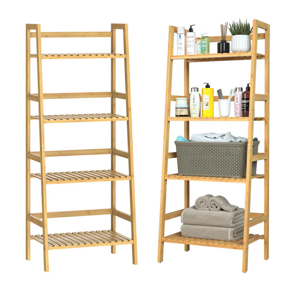 Casaria® Leiterregal aus Bambus in Braun, Skandinavisch, H x B x T: 123 x 48 x 32 cm - Bild 3