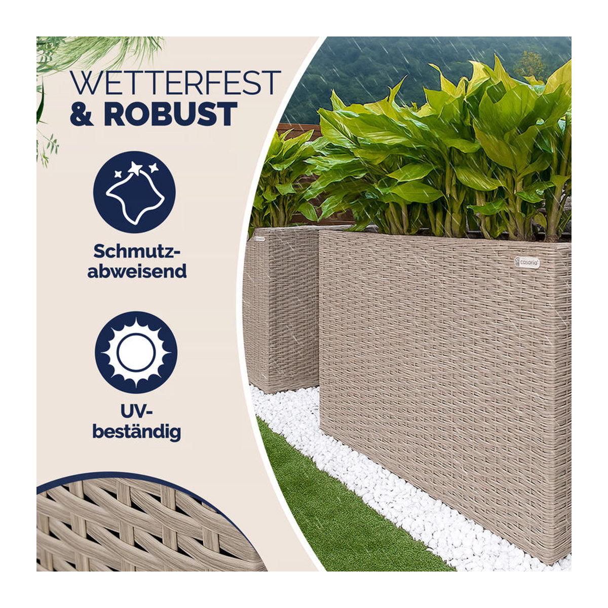 CASARIA Polyrattan Blumenkasten in Beige, B/T/H: 95 x 27 x 60 cm - Bild 1