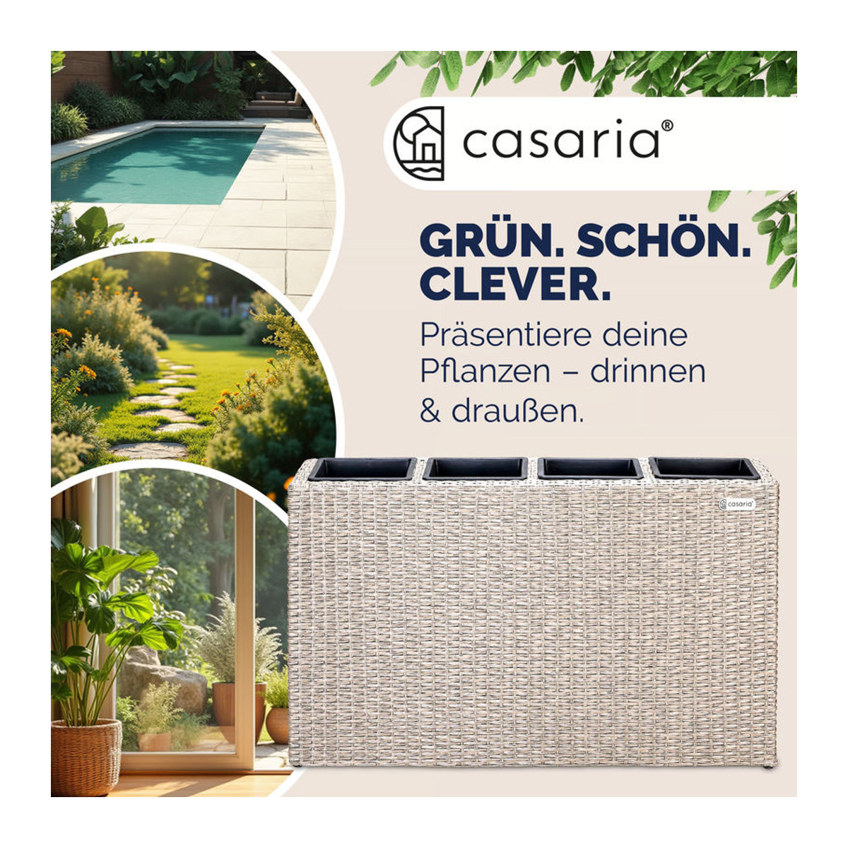 CASARIA Polyrattan Blumenkasten in Beige, B/T/H: 95 x 27 x 60 cm - Bild 4