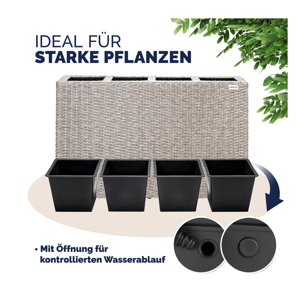 CASARIA Polyrattan Blumenkasten in Beige, B/T/H: 95 x 27 x 60 cm - Bild 5
