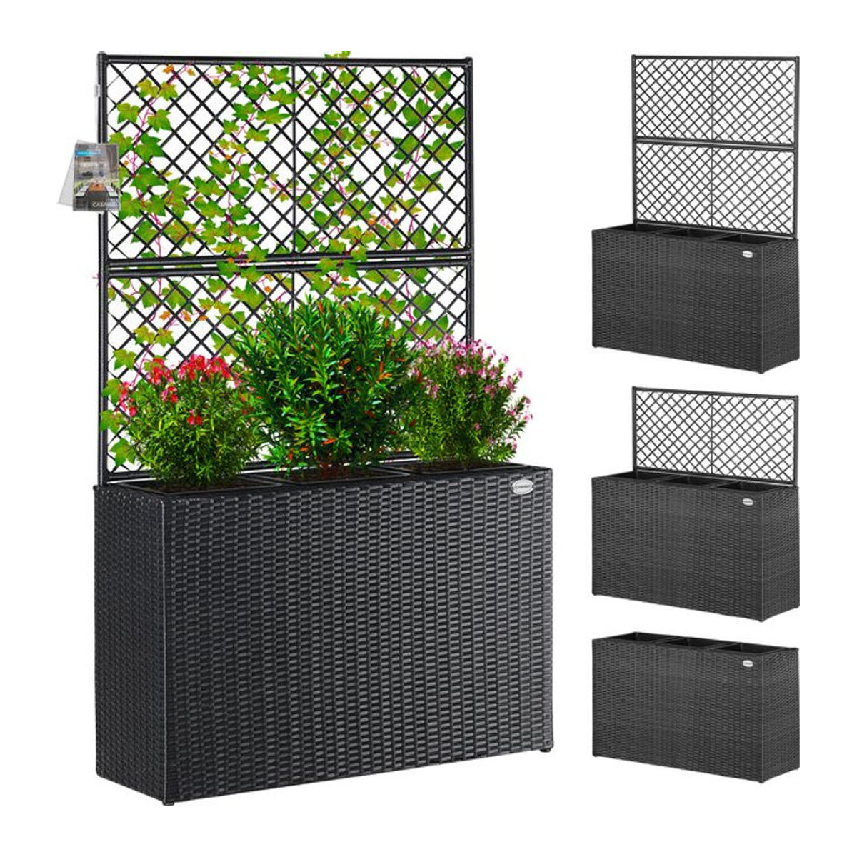 Casaria Polyrattan Blumenkasten mit Rankgitter in Schwarz - Bild 1