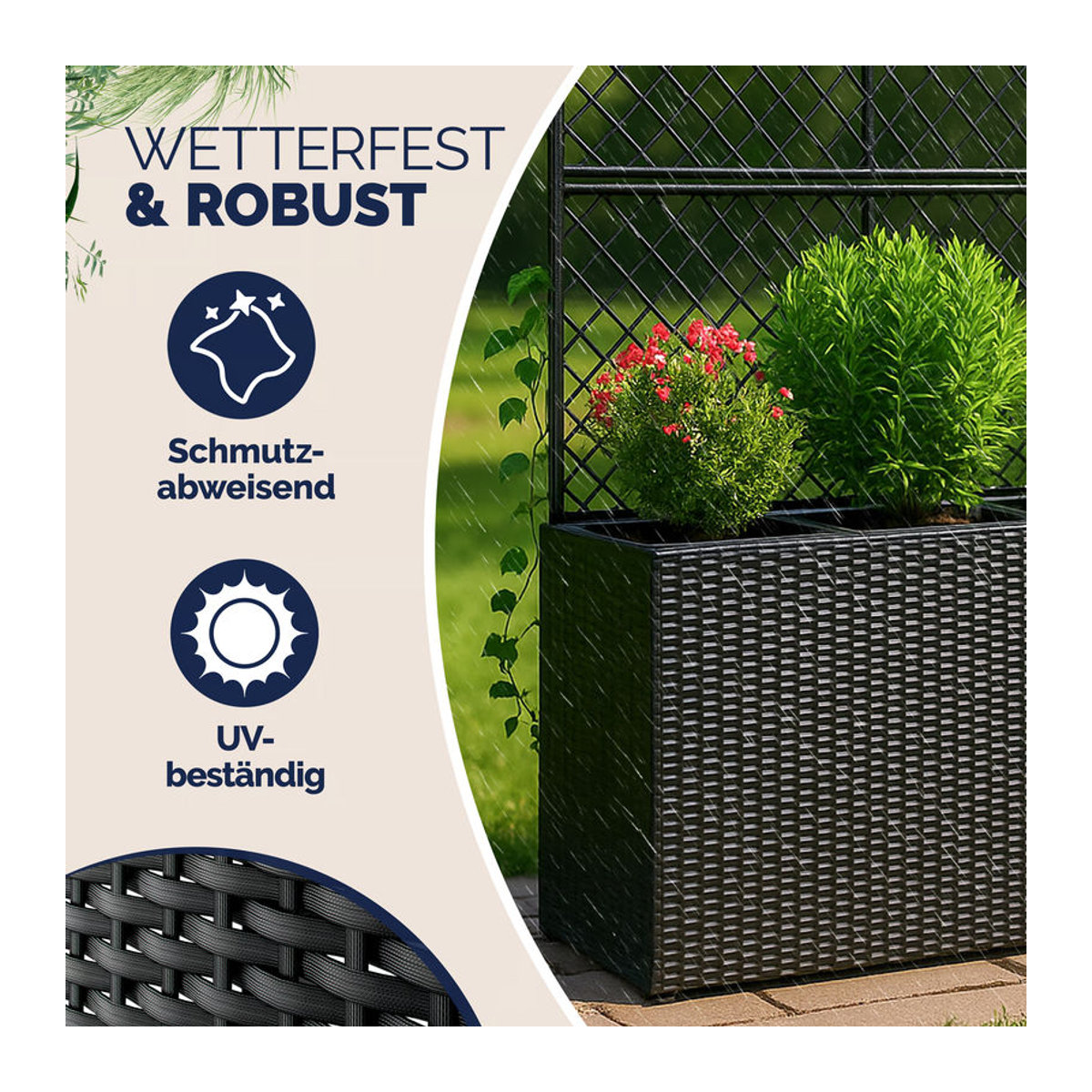 Casaria Polyrattan Blumenkasten mit Rankgitter in Schwarz - Bild 2