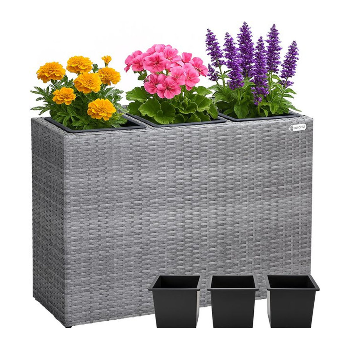 CASARIA® Polyrattan Blumentopf Grau, rechteckig, B/T/H: 83 x 30,5 x 60 cm - Bild 1