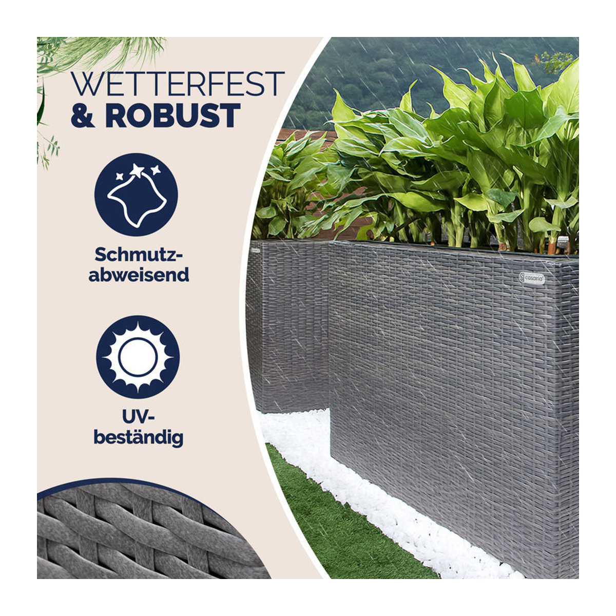 CASARIA® Polyrattan Blumentopf Grau, rechteckig, B/T/H: 83 x 30,5 x 60 cm - Bild 2