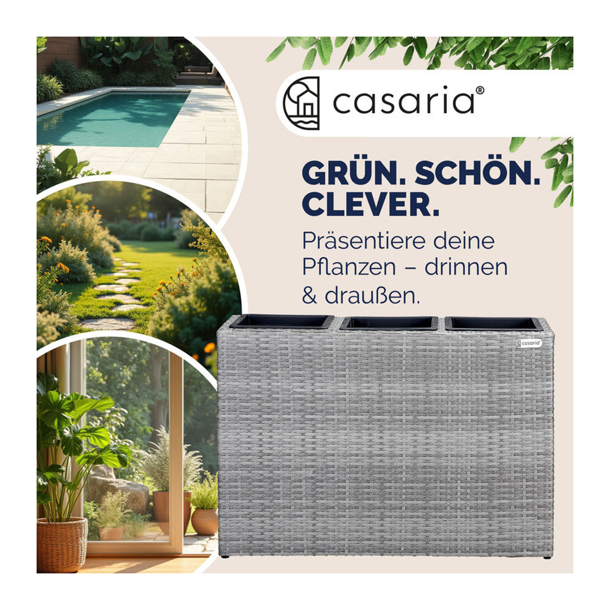 CASARIA® Polyrattan Blumentopf Grau, rechteckig, B/T/H: 83 x 30,5 x 60 cm - Bild 4