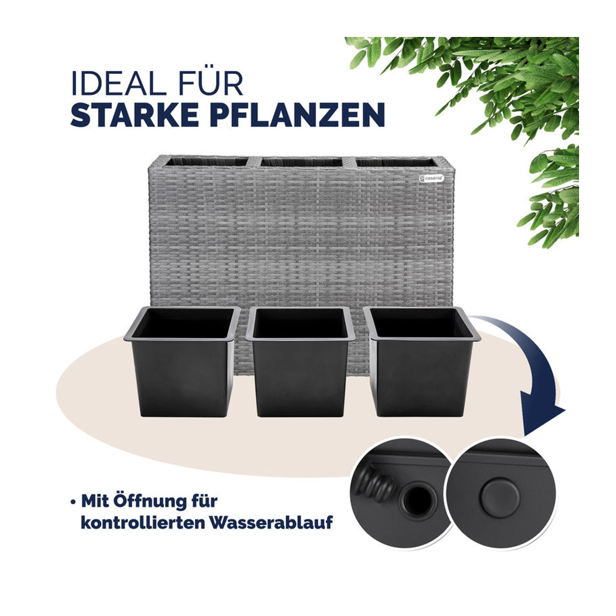 CASARIA® Polyrattan Blumentopf Grau, rechteckig, B/T/H: 83 x 30,5 x 60 cm - Bild 5