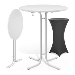 CASARIA Stehtisch Weiß aus Holzwerkstoff mit Stehtischhusse Grau B: 110 cm, T: 70 cm, H: 70 cm und Husse Ø: 70 cm