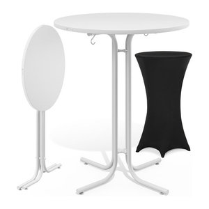 CASARIA Stehtisch Weiß aus Holzwerkstoff mit Stehtischhusse Schwarz B: 110 cm, T: 70 cm, Durchmesser: 70 cm