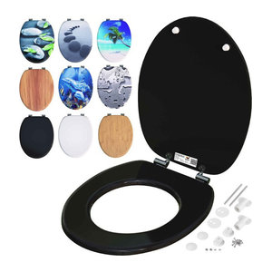 CASARIA Toilettensitz mit Absenkautomatik in Schwarz aus Holzwerkstoff und Edelstahl mit B/T: 45,7 x 45,7 cm