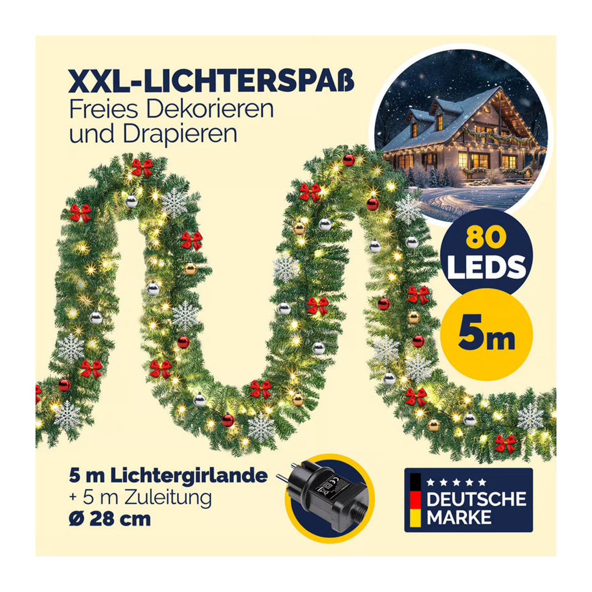 Casaria Weihnachtsgirlande in Grün mit Sternen und Schneeflocken, 5 m Länge, inklusive Fernbedienung - Bild 2