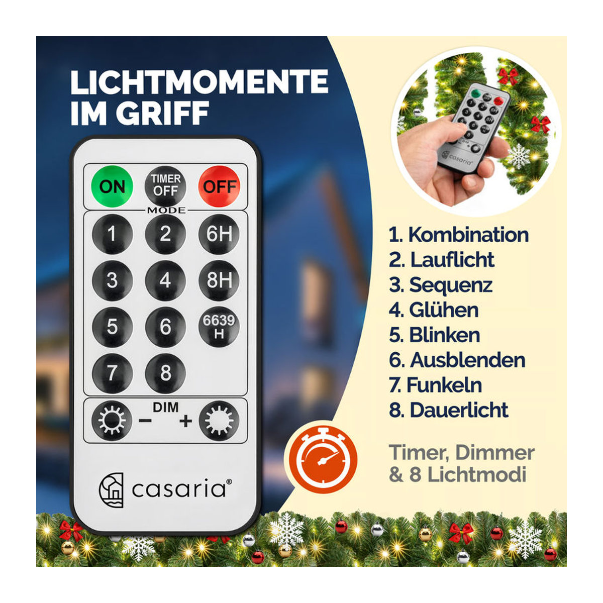 Casaria Weihnachtsgirlande in Grün mit Sternen und Schneeflocken, 5 m Länge, inklusive Fernbedienung - Bild 3