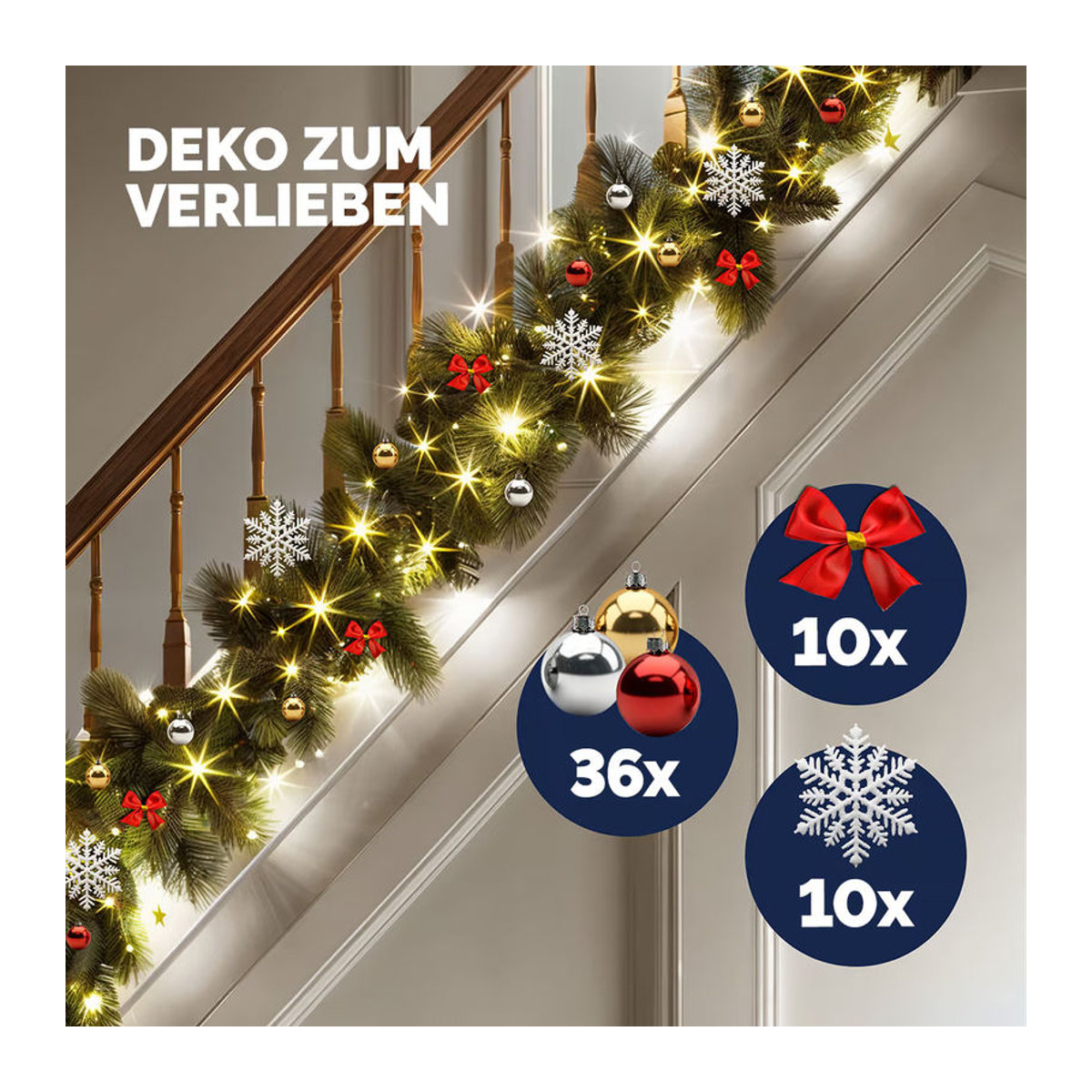 Casaria Weihnachtsgirlande in Grün mit Sternen und Schneeflocken, 5 m Länge, inklusive Fernbedienung - Bild 4
