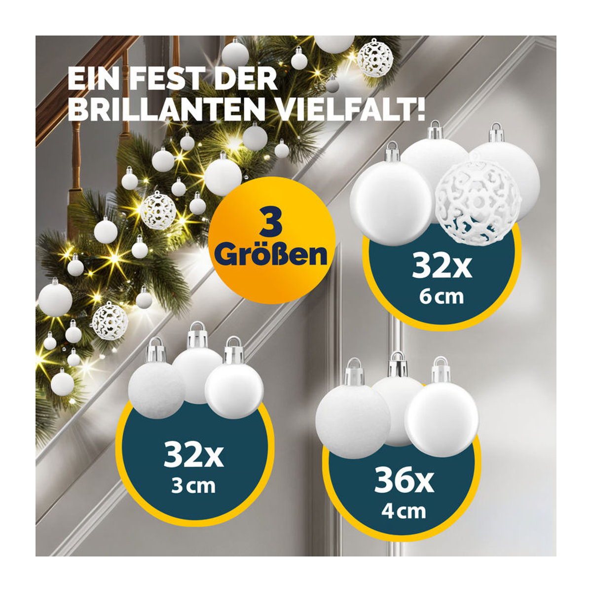 CASARIA® Weihnachtskugeln in Weiß, 100-teiliges Set aus Kunststoff als Hängeornament für die Weihnachtsdekoration - Bild 3