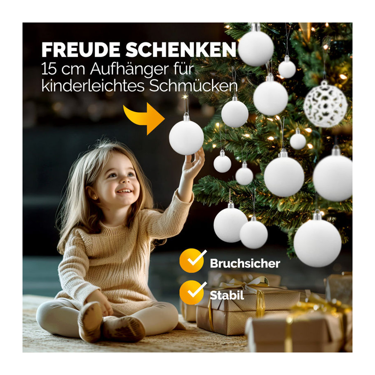 CASARIA® Weihnachtskugeln in Weiß, 100-teiliges Set aus Kunststoff als Hängeornament für die Weihnachtsdekoration - Bild 4