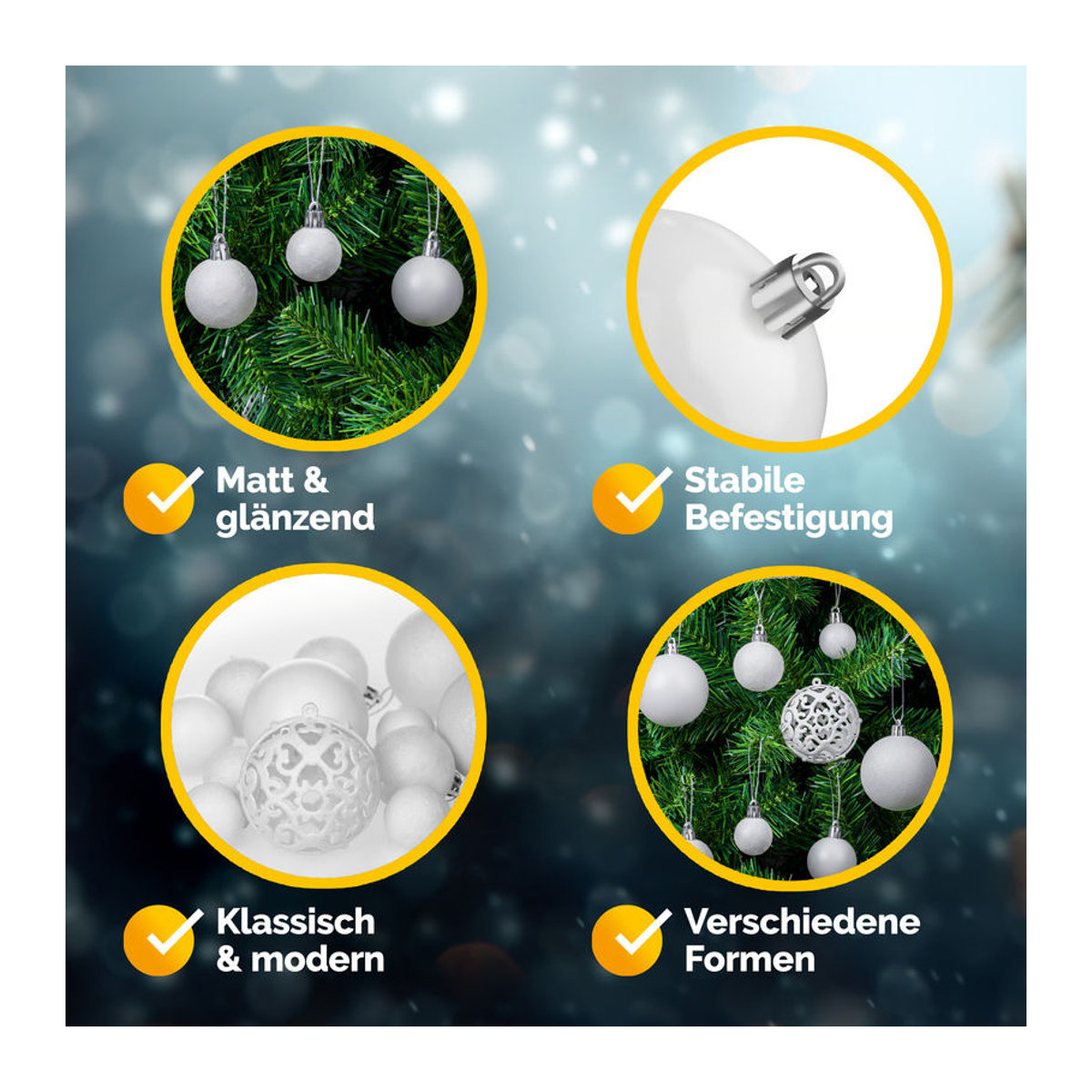 CASARIA® Weihnachtskugeln in Weiß, 100-teiliges Set aus Kunststoff als Hängeornament für die Weihnachtsdekoration - Bild 5