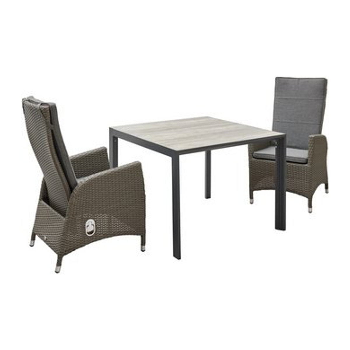 CASAYA Gartenmöbelset New Jardel, 3-teilig mit 2 Stühlen und 1 Tisch, Grau, Aluminium und Kunststoffgeflecht - Bild 1