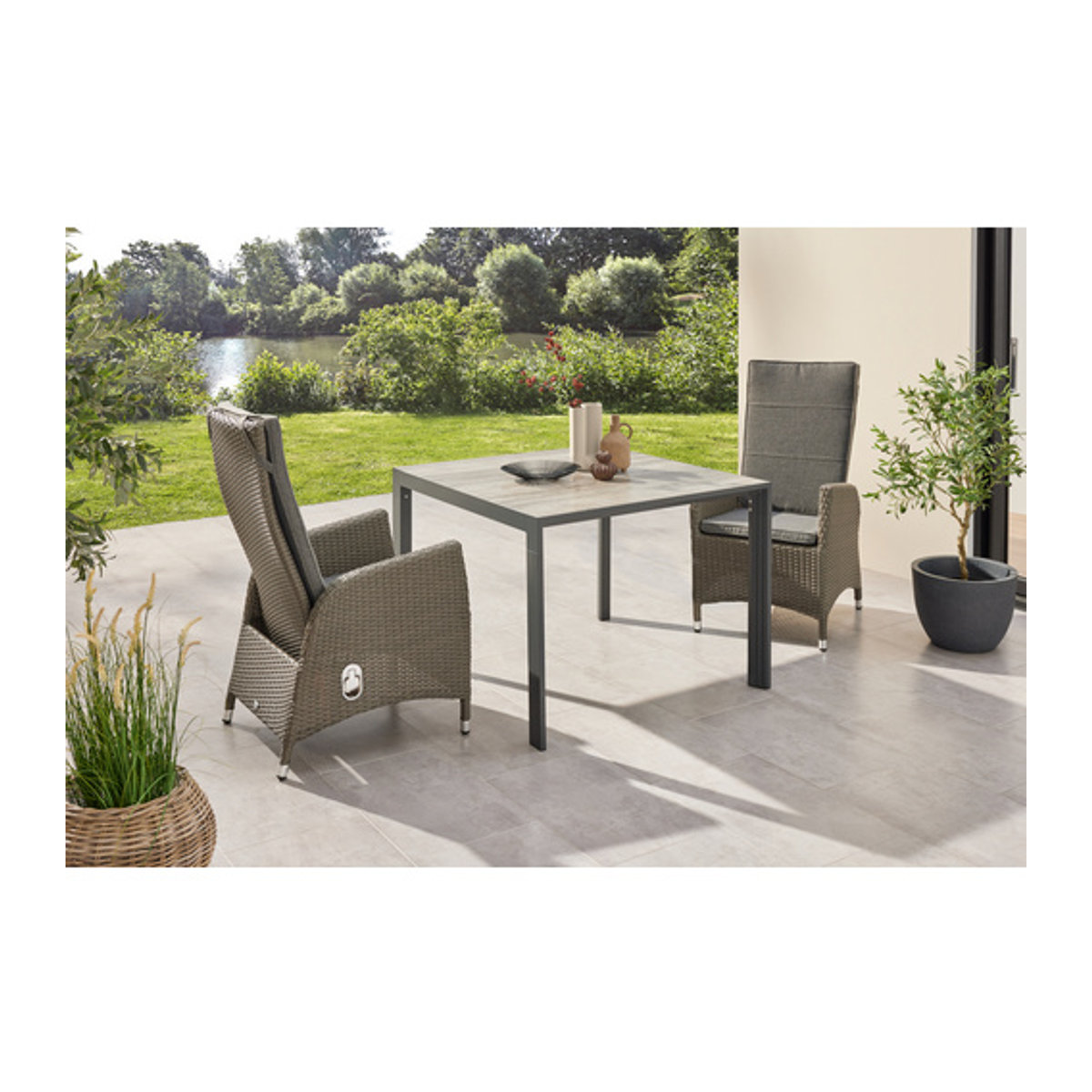 CASAYA Gartenmöbelset New Jardel, 3-teilig mit 2 Stühlen und 1 Tisch, Grau, Aluminium und Kunststoffgeflecht - Bild 2