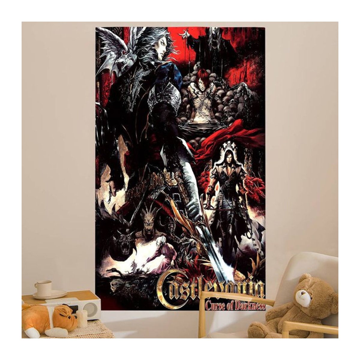 Castlevania Spieldagramm Wandteppich von Potdemiel, mehrfarbiger Textil-Wandteppich im Hochformat für deine Wohnzimmer Dekoration - Bild 1