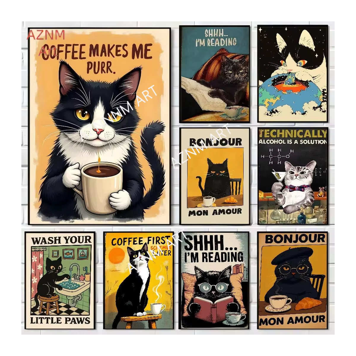 CAT ART Vintage Filmplakat Wandgemälde aus Papier in mehrfarbigem Design für Wandmontage oder Tischaufstellung - Bild 2